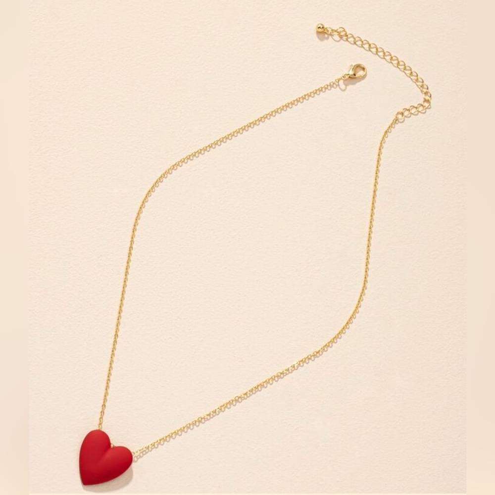 Gold Plated Red Heart Pendant Necklace - Picture 3 of 6